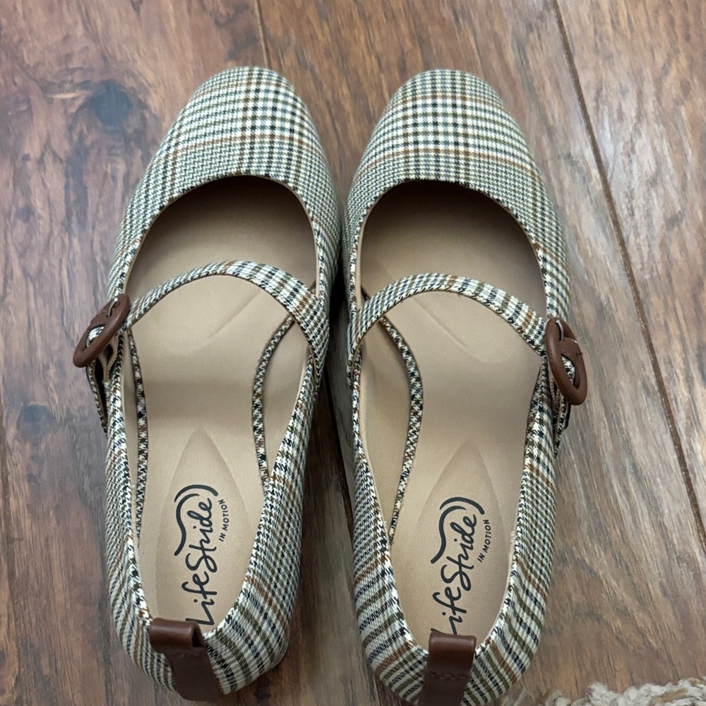 Life Stride Women's Checkered Mary Jane Flats - Brown and Cream